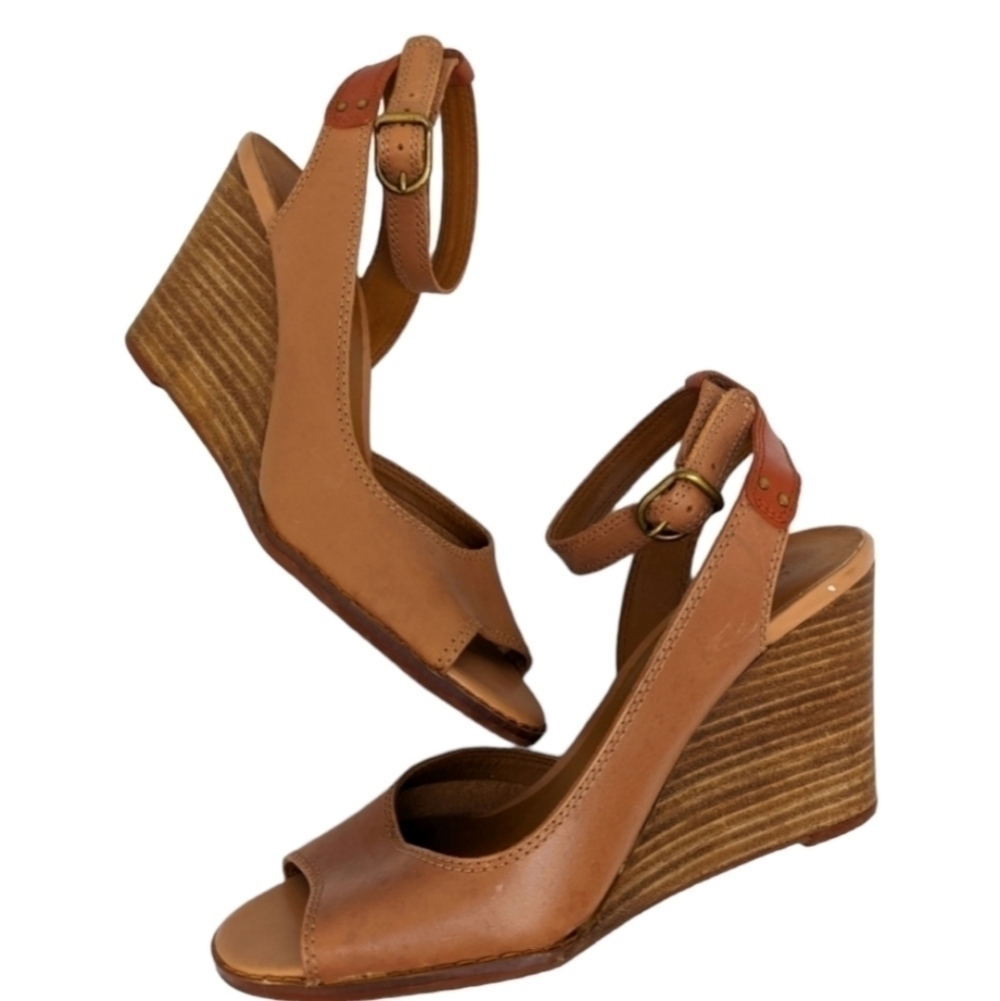 Lucky Brand Womens Juanita Ankle Leather Wedge Sandals shoes sz 9.5B